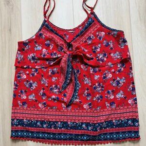 Ladies Red Floral Baby Doll Tank Top Large